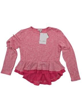 Love, Fire Long Sleeve Peplum Lace Trim Top Hi Low Ruffle